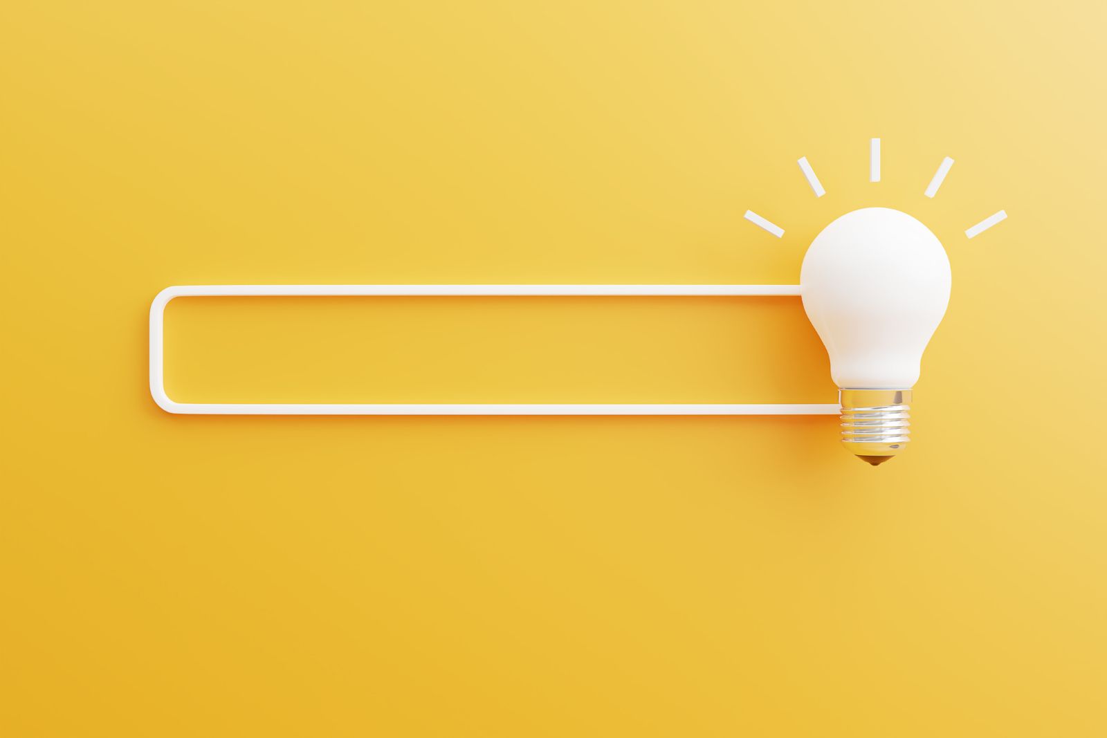 Graphic with a yellow background showing a search bar with a lightbulb on the right hand side. 